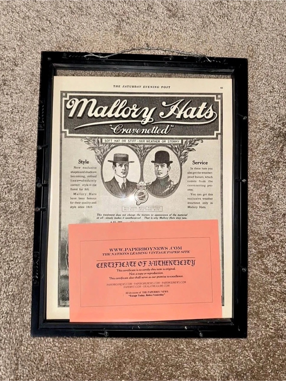 Mallory Hats / K-R-I-T framed advertisement set Vintage Advertisements